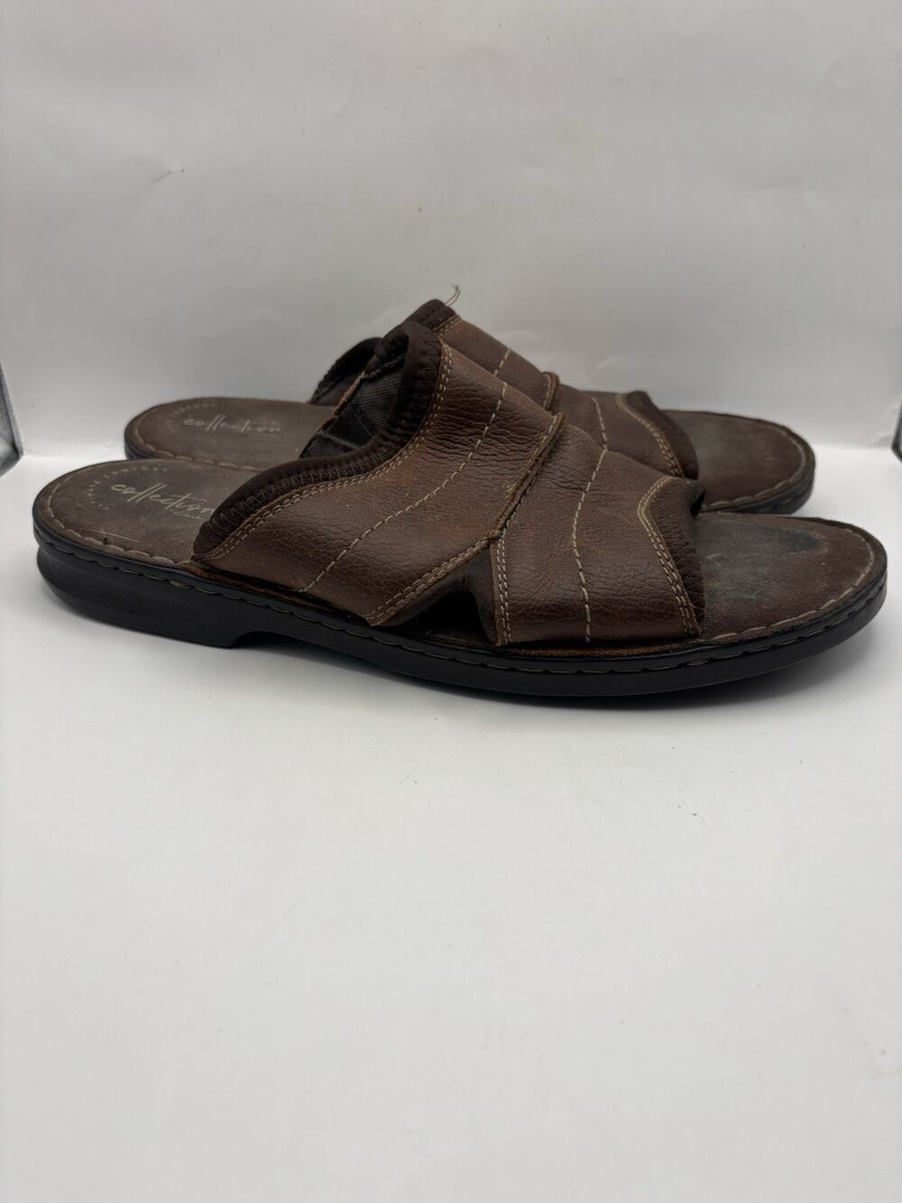 Clarks Malone Easy Brown Leather Slides Men Size 13